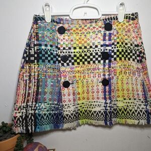 Multicolor Neon Tweed Schoolgirl Wrap Mini Skirt - Chaos by Marta Boliglova